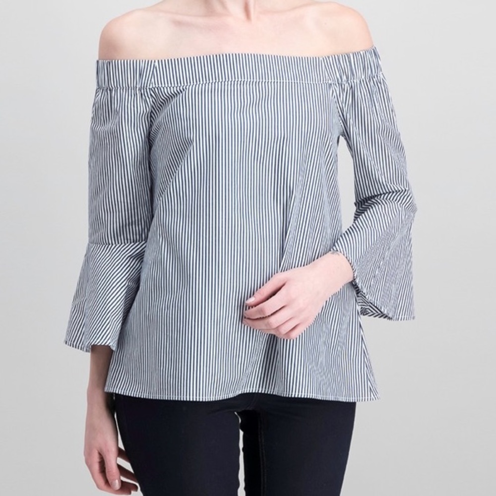 NEW Cupio Striped Off Shoulder Top NWT Size XL - Picture 1 of 4